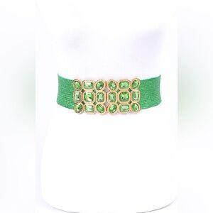Green Rhinestone Straw Statement Belt